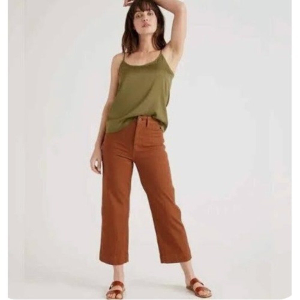 Quince Women Terracotta Brown High Waisted Wide Leg Cropped Twill Pants Size 32
